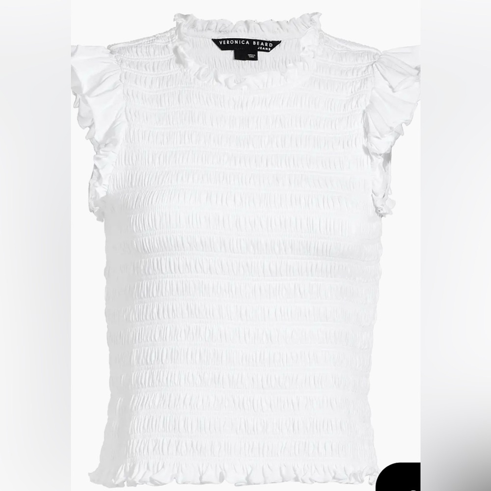 Veronica Beard White Smocked Ruffle Sleeve Tank